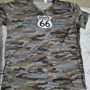 Ladies short sleeve route 66 tshirt, green brown and gray size large casual